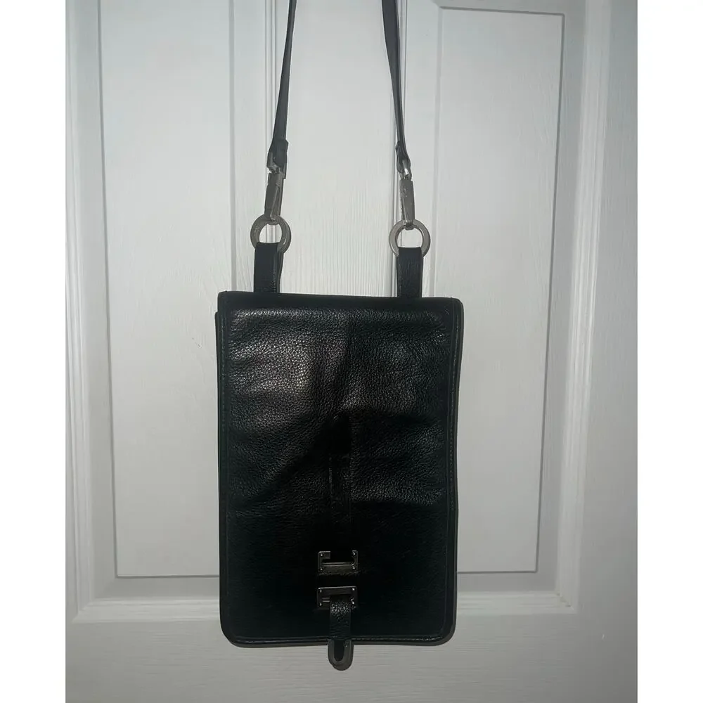 Kenneth Cole Vintage Crossbody Bag Black Leather Pocket Organizer Work Career
